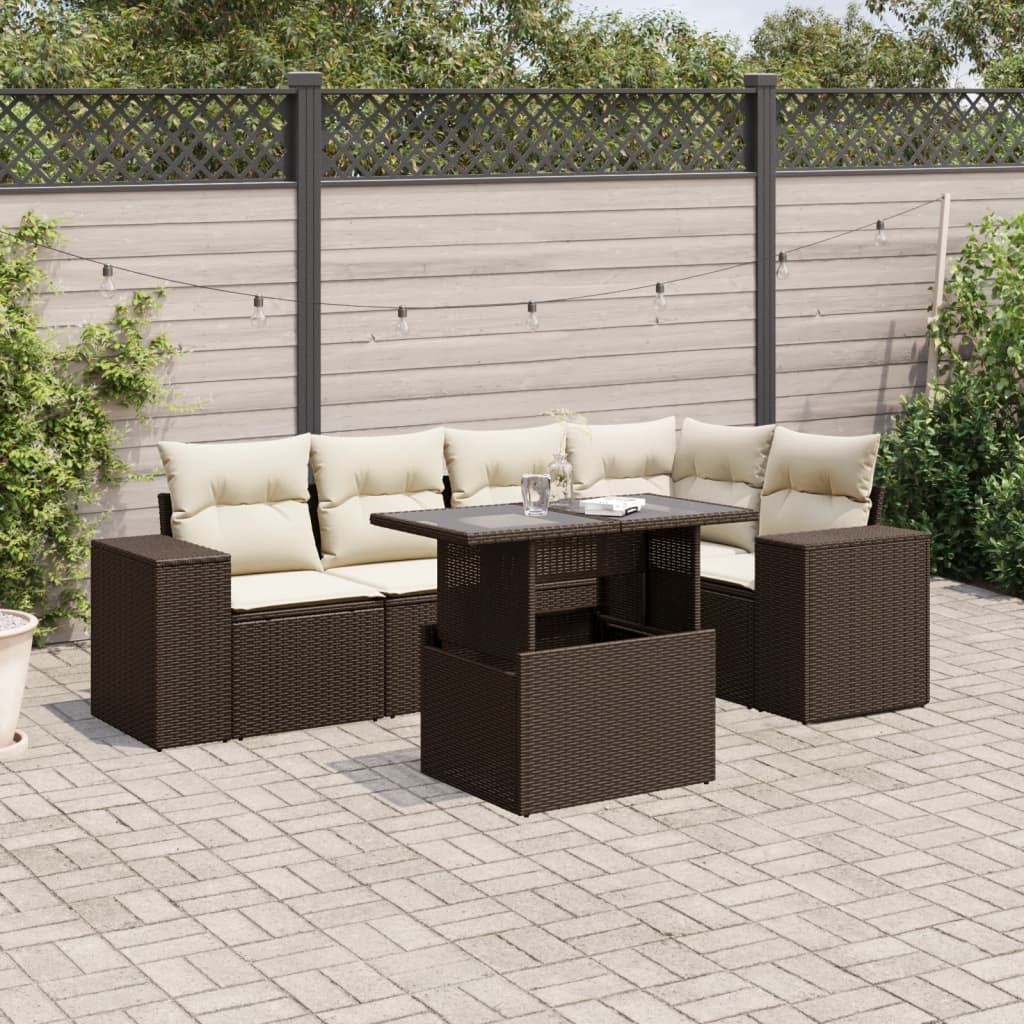 vidaXL 6-delige Loungeset met kussens poly rattan zwart