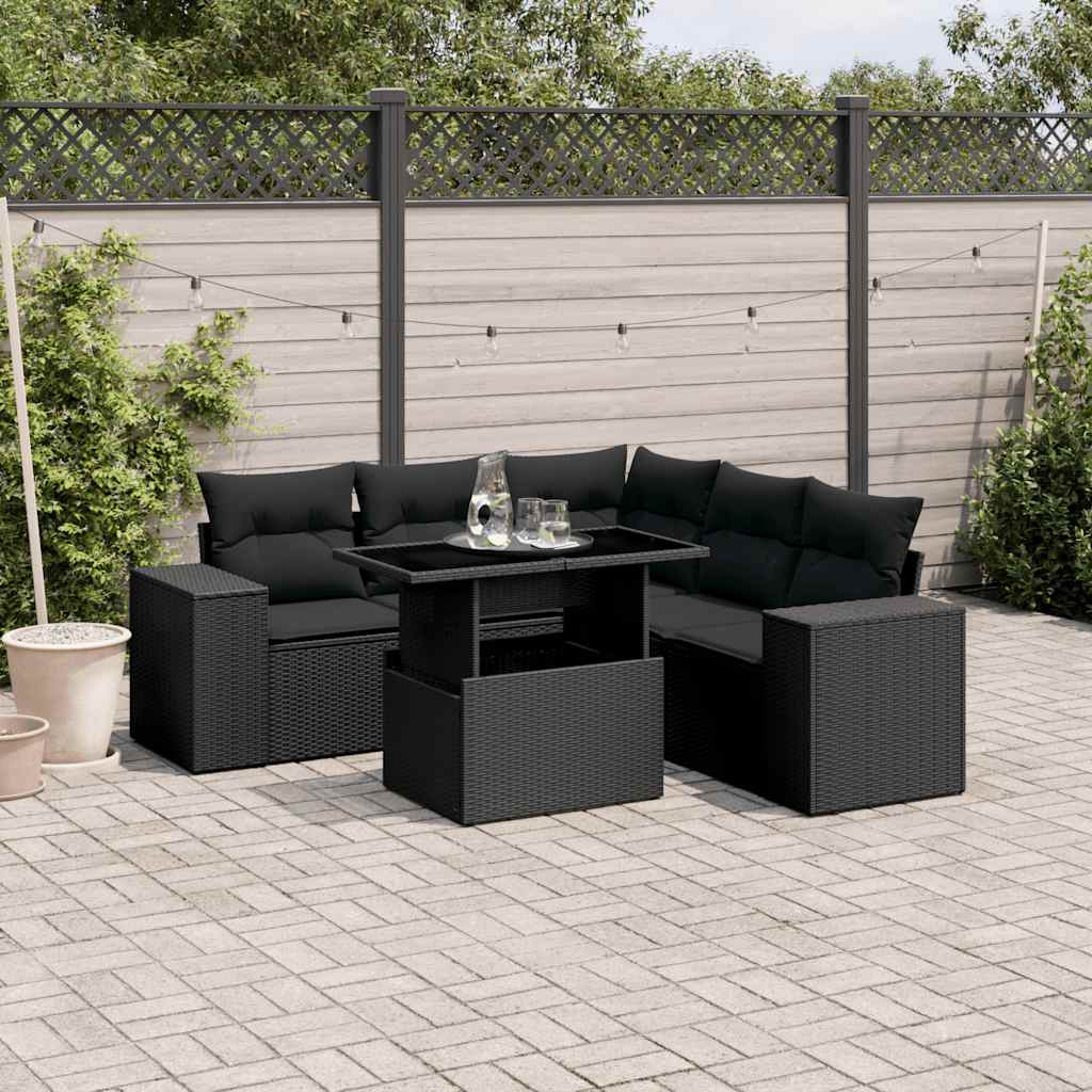 vidaXL 6-Piece Lounge Set with Cushions Poly Rattan Black