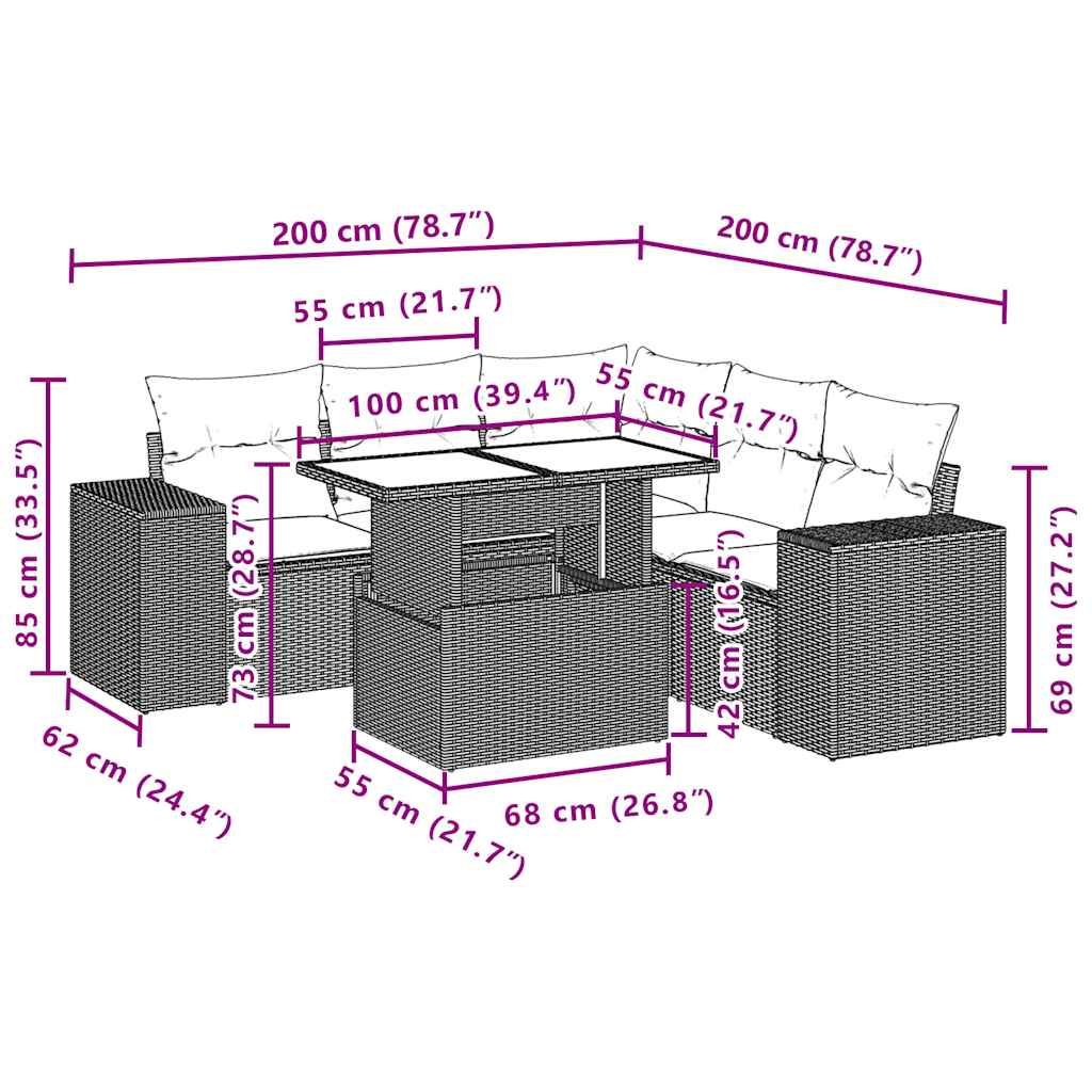 vidaXL 6-Piece Lounge Set with Cushions Poly Rattan Black