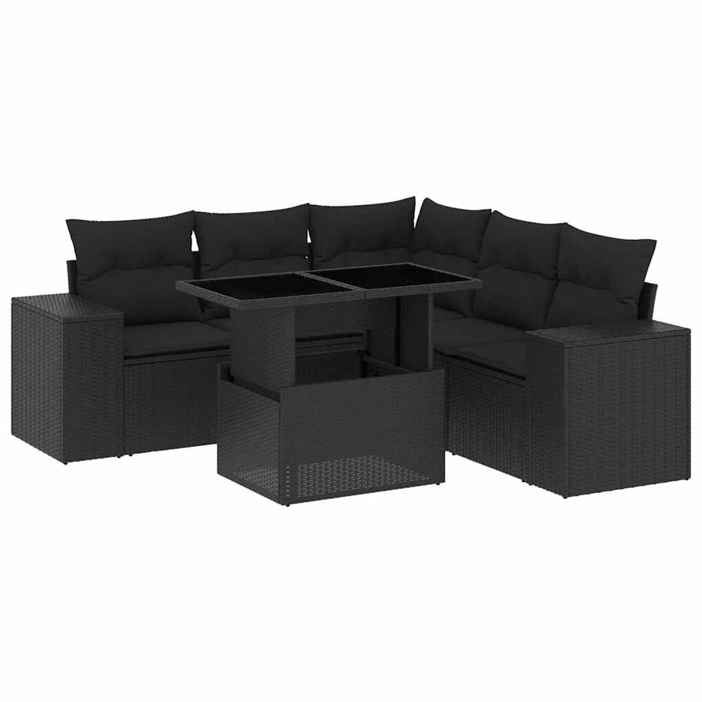 vidaXL 6-Piece Lounge Set with Cushions Poly Rattan Black