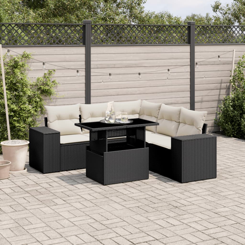vidaXL 6-Piece Lounge Set with Cushions Poly Rattan Black