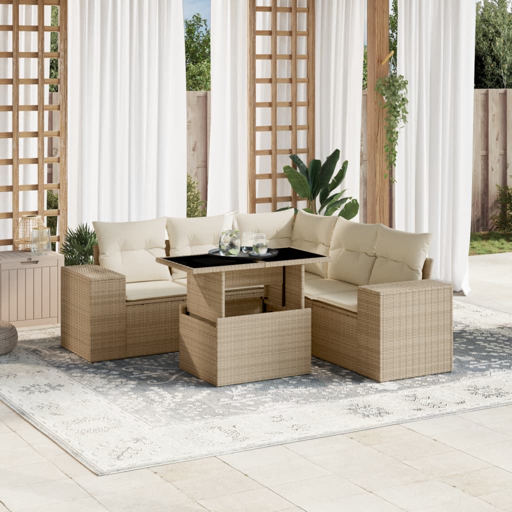 vidaXL 6-Piece Lounge Set with Cushions Poly Rattan Black
