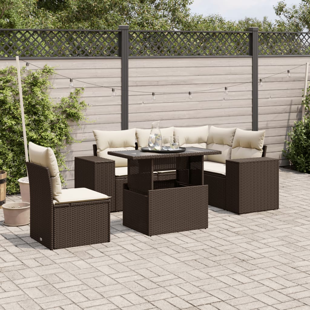 vidaXL 6-Piece Lounge Set with Cushions Poly Rattan Black
