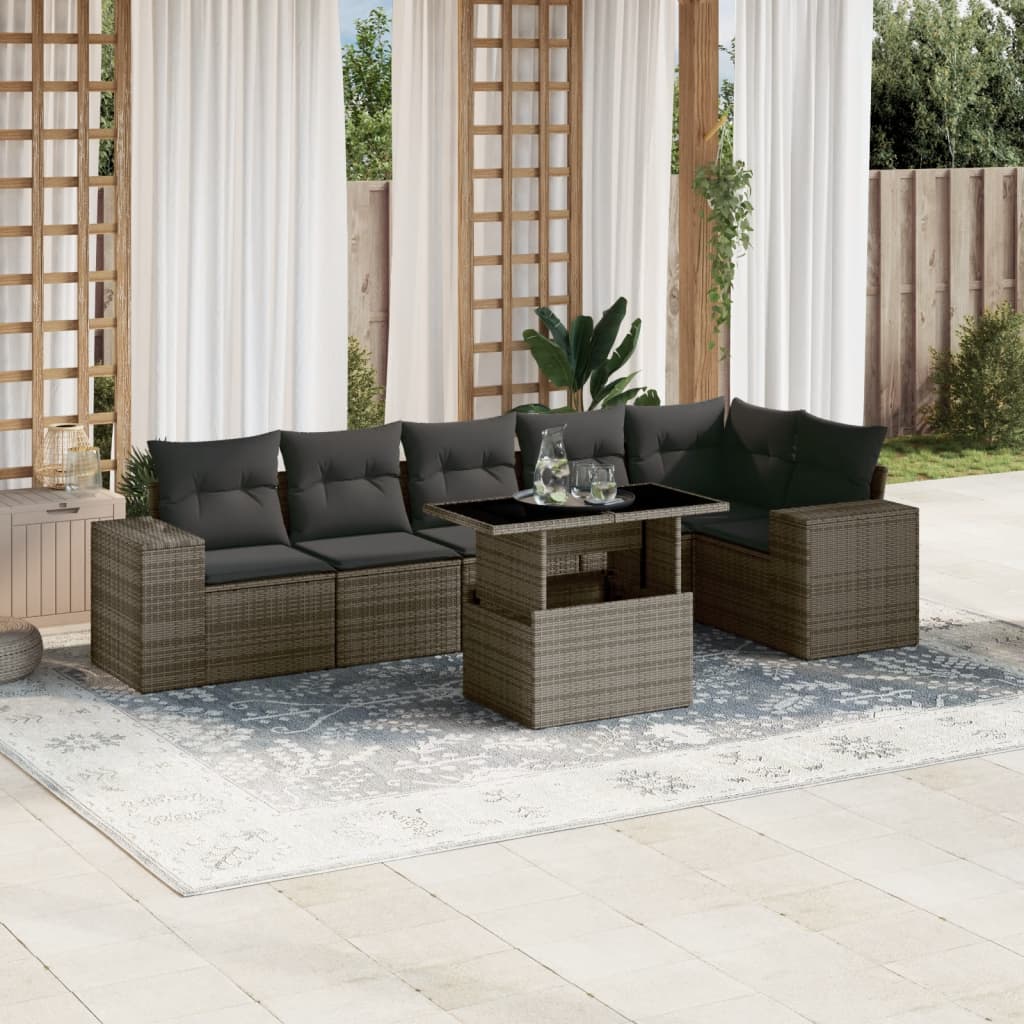 vidaXL 7-Piece Lounge Set with Cushions Poly Rattan Black