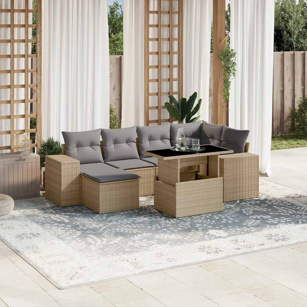 vidaXL 7-delige Loungeset met kussens poly rattan zwart