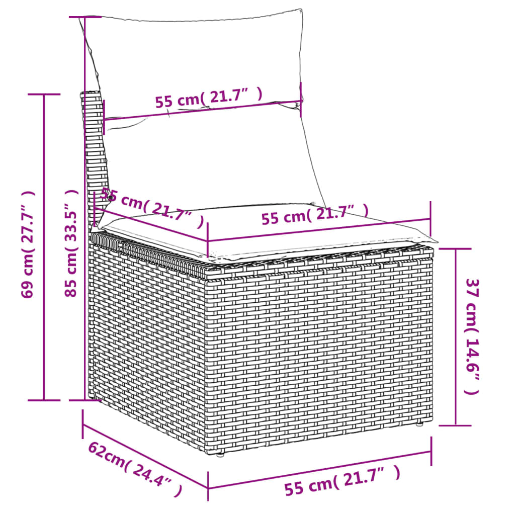 vidaXL 8-Piece Poly Rattan Lounge Set with Cushions Black