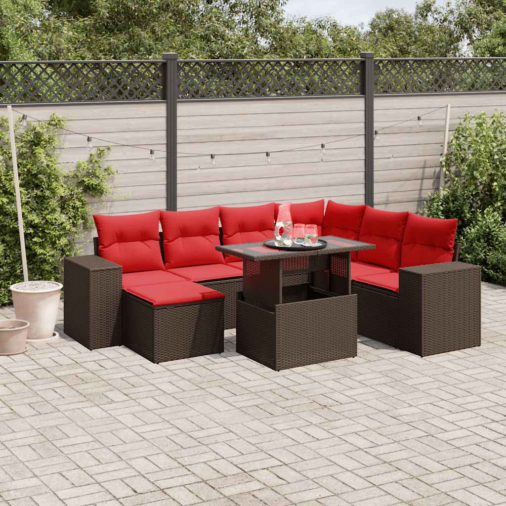 vidaXL 8-Piece Garden Lounge Set with Cushions, Grey Poly Rattan