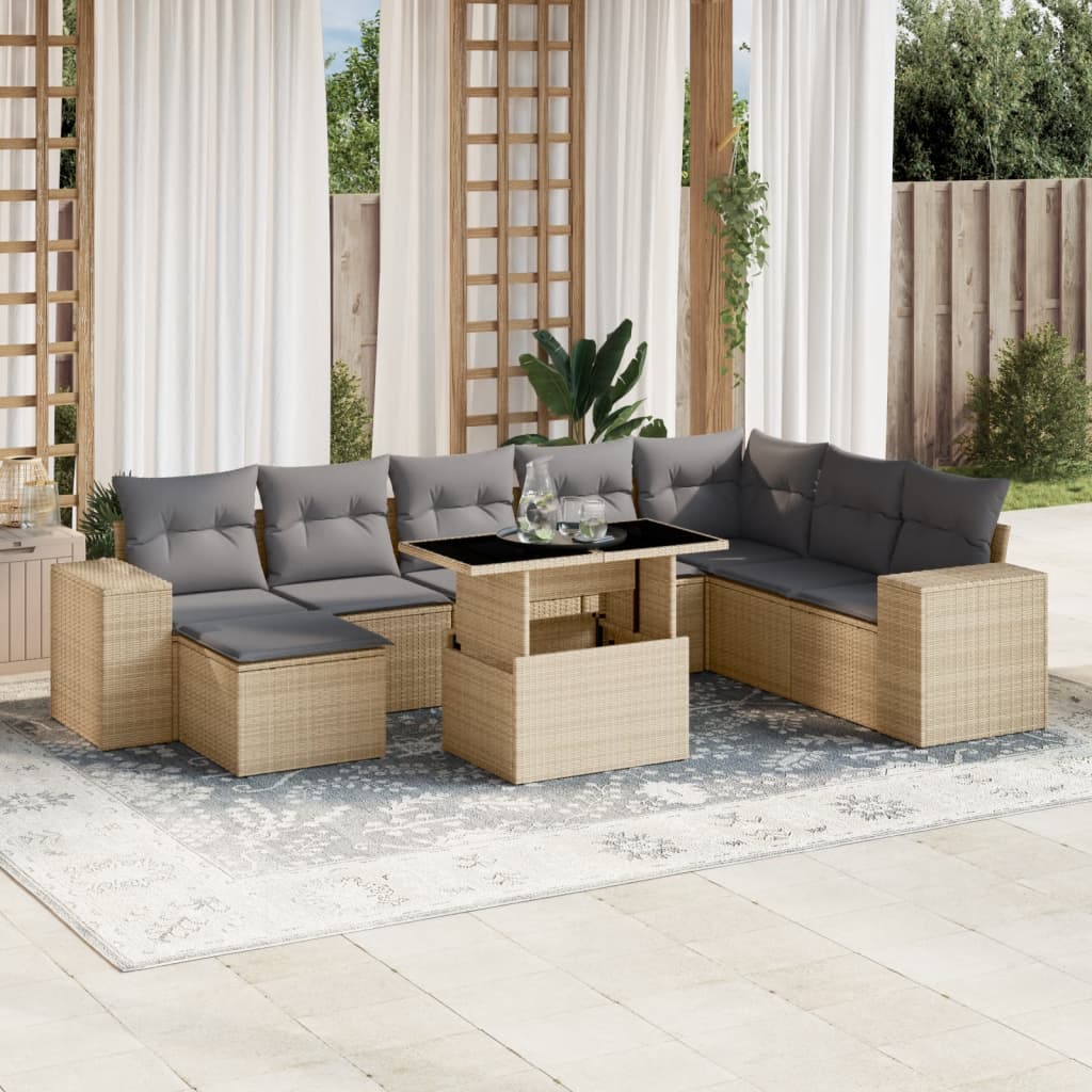 vidaXL 9-delige Loungeset met kussens poly rattan zwart
