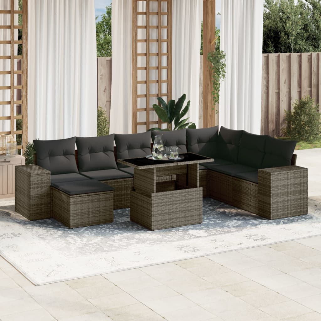 vidaXL 9-delige Loungeset met kussens poly rattan zwart