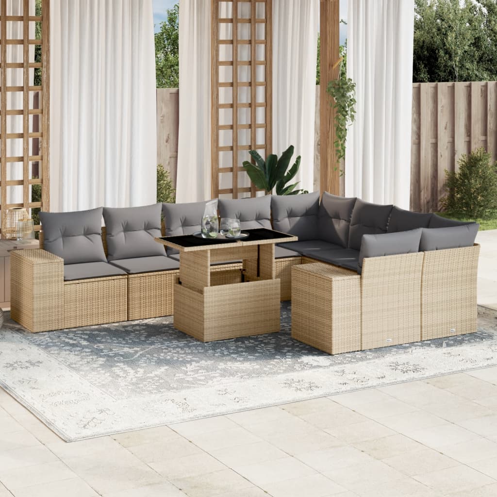 vidaXL 10-delige Loungeset met kussens poly rattan zwart