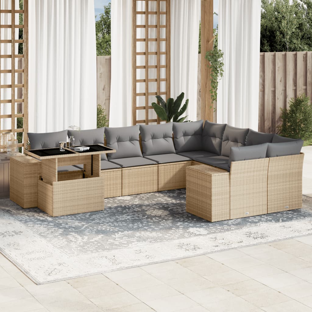 vidaXL 10-delige Loungeset met kussens poly rattan zwart