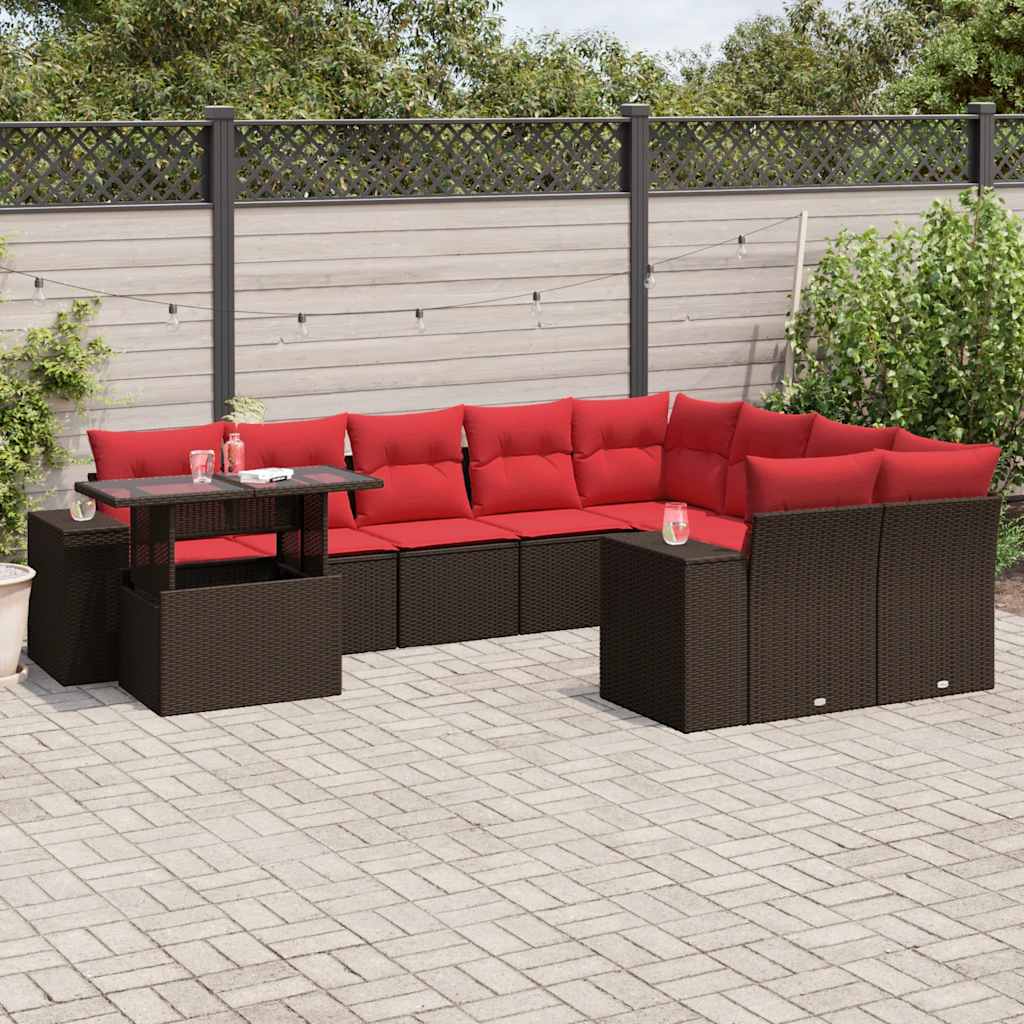 vidaXL 10-delige tuinbankset met kussens, grijs polyrotan