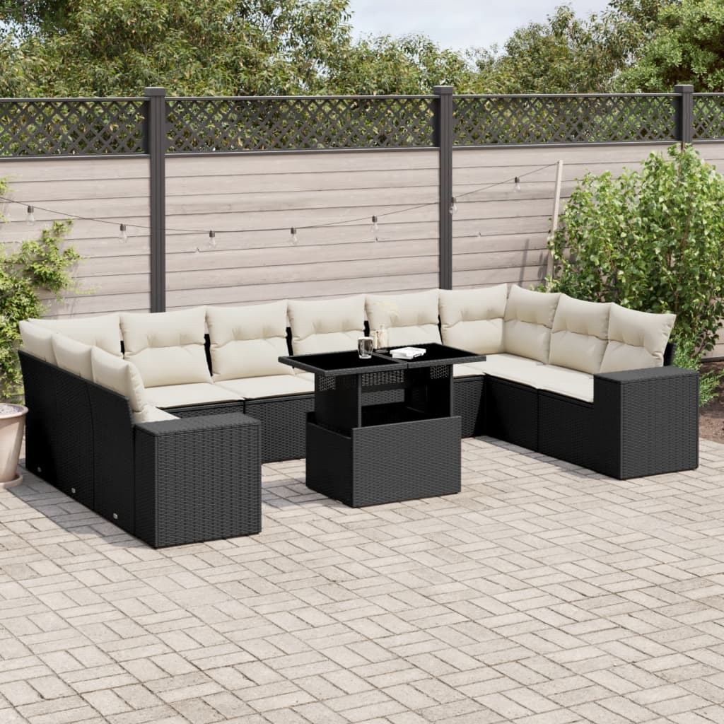 vidaXL 11-Piece Lounge Set with Cushions Poly Rattan Black