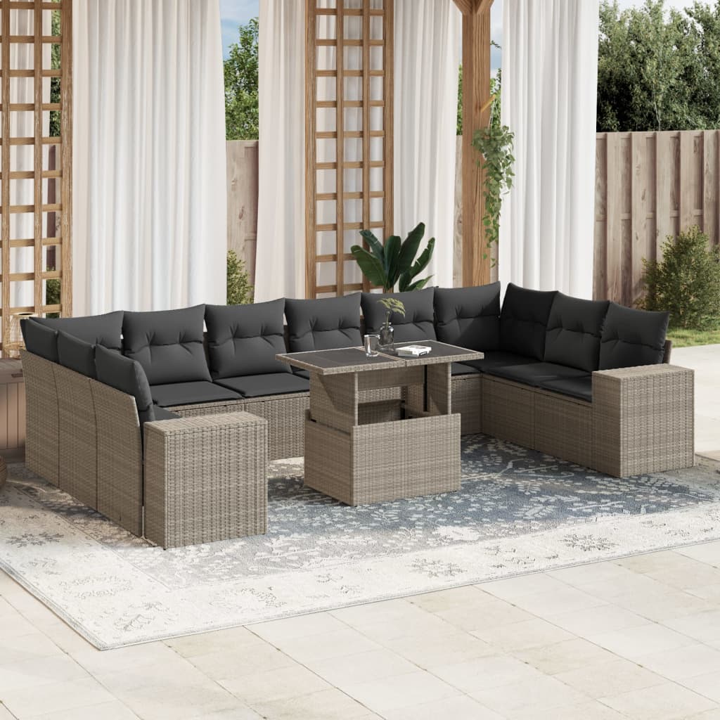vidaXL 11-Piece Lounge Set with Cushions Poly Rattan Black