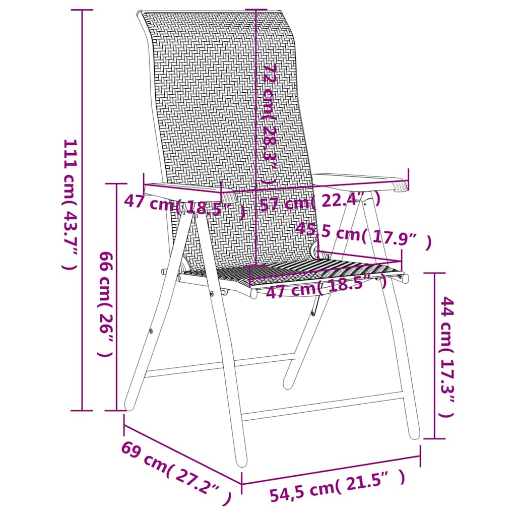vidaXL Tuinstoelen 4 st inklapbaar poly rattan bruin