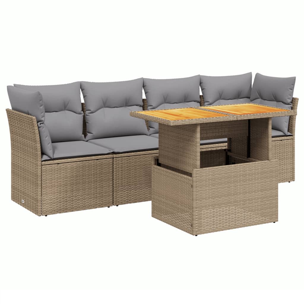 vidaXL 5-piece Lounge Set with Cushions Poly Rattan Black