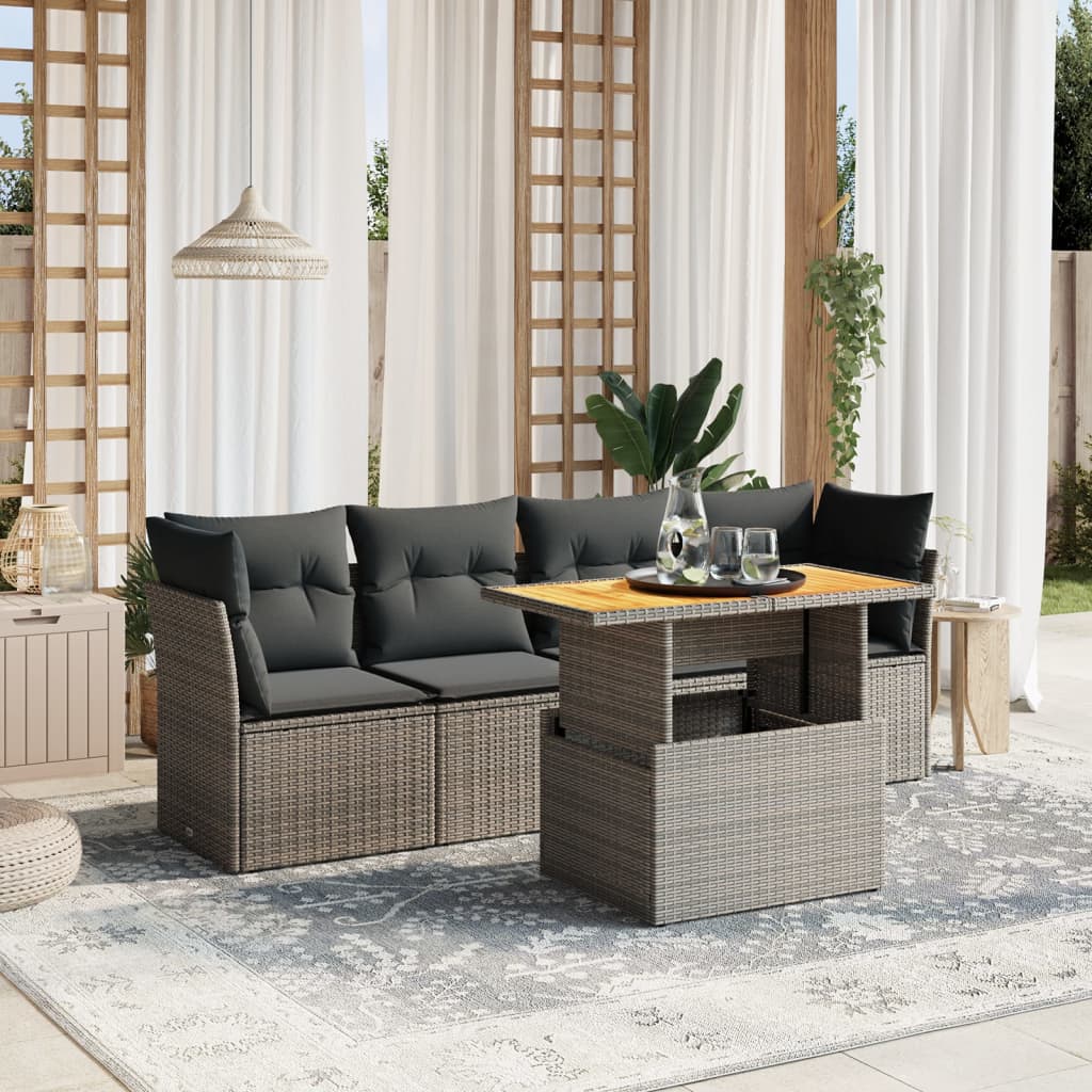 vidaXL 5-piece Lounge Set with Cushions Poly Rattan Black
