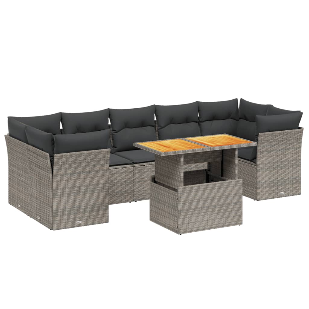 vidaXL 8-delige Loungeset met kussens poly rattan zwart