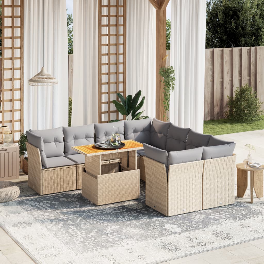 vidaXL 9-delige Loungeset met kussens poly rattan zwart