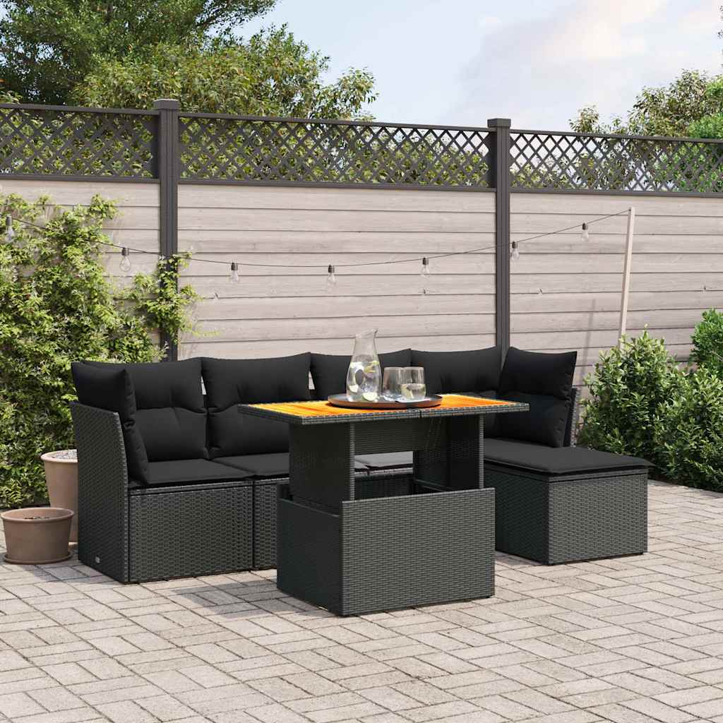 vidaXL 6-Piece Lounge Set with Cushions Poly Rattan Black