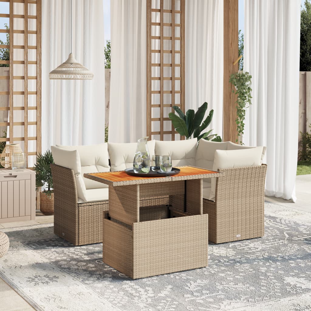 vidaXL 5-delige Loungeset met kussens poly rattan zwart