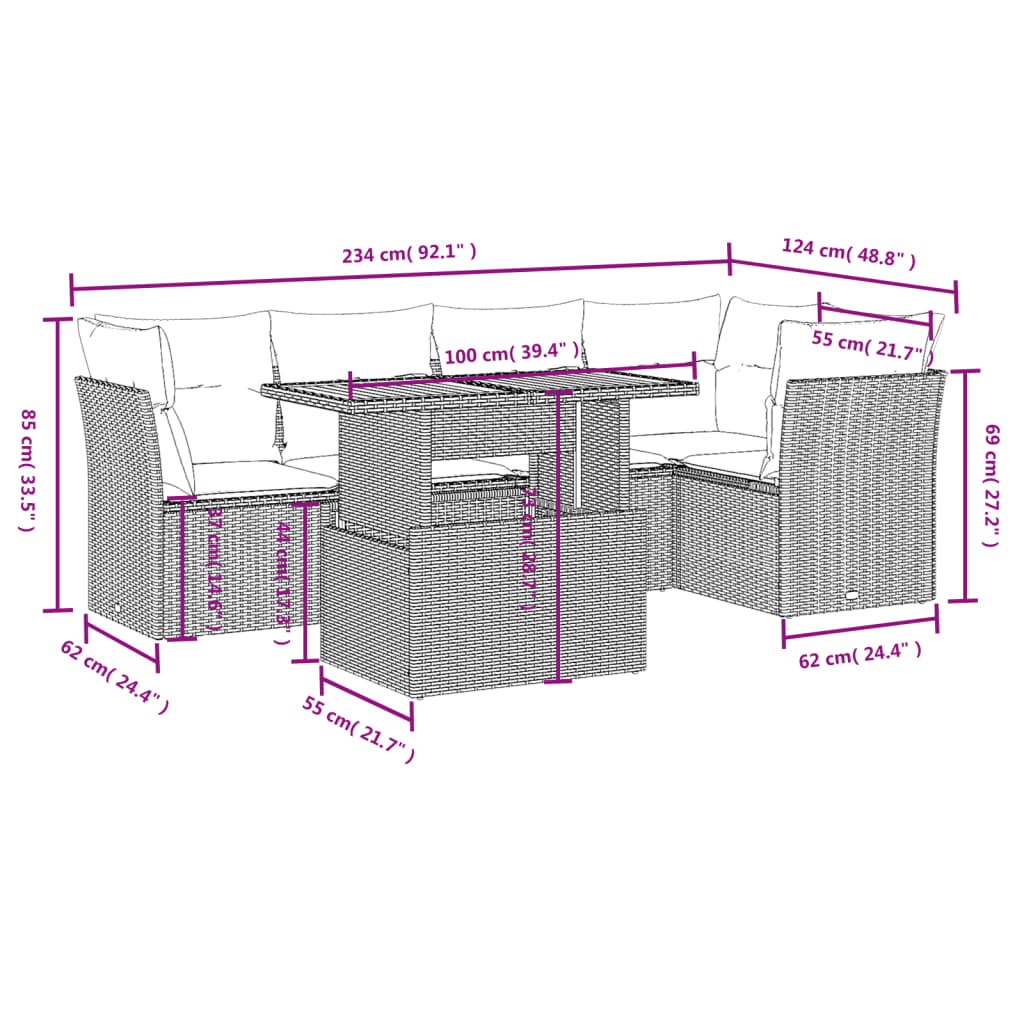 vidaXL 5-delige Loungeset met kussens poly rattan zwart