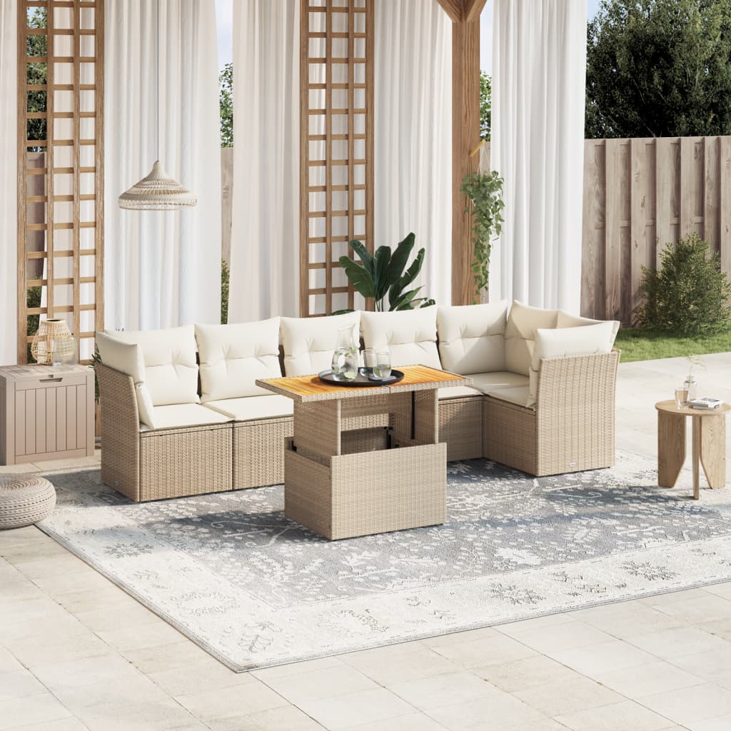 vidaXL 7-Piece Lounge Set with Cushions Poly Rattan Black