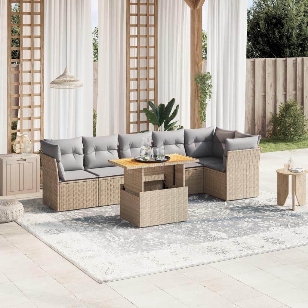 vidaXL 7-Piece Lounge Set with Cushions Poly Rattan Black