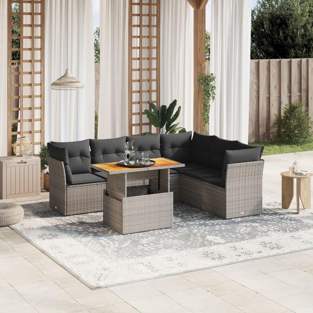 vidaXL 7-Piece Lounge Set with Cushions Poly Rattan Black