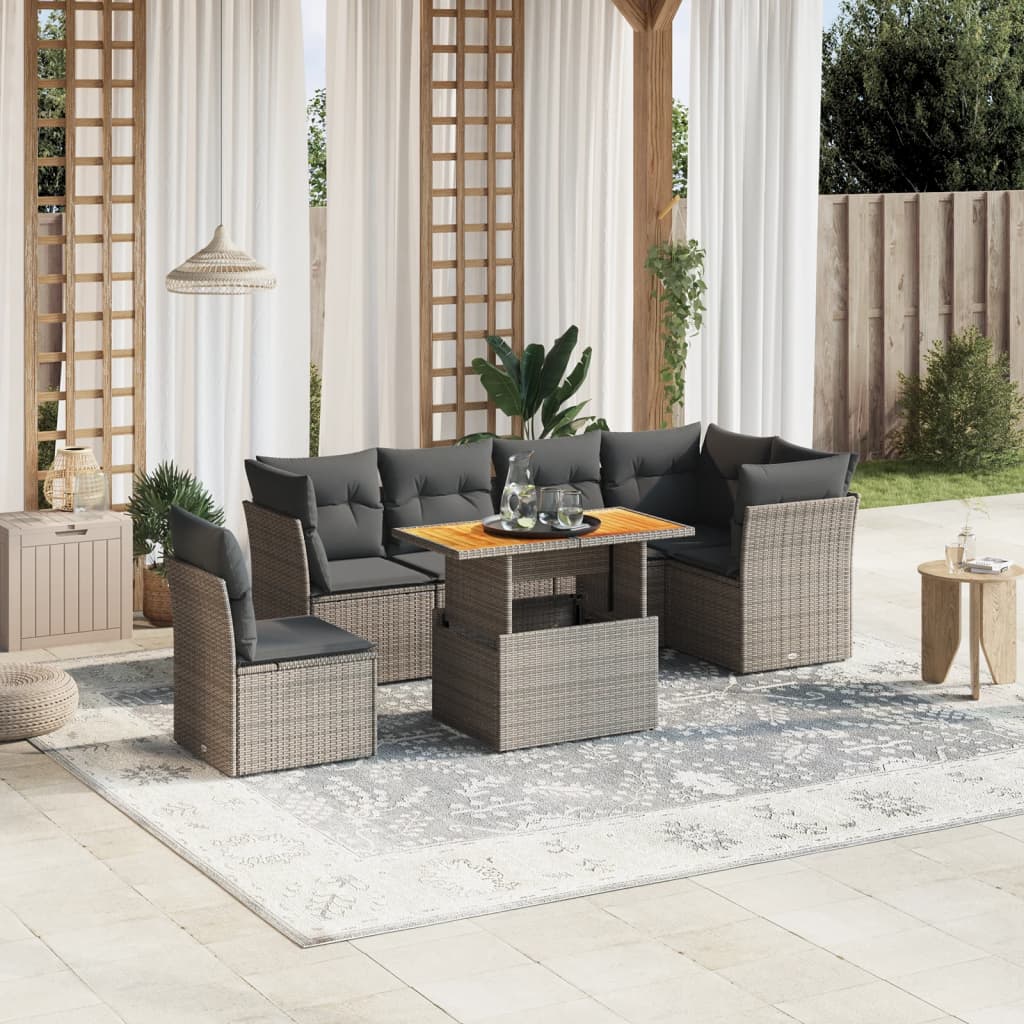 vidaXL 7-Piece Lounge Set with Cushions Poly Rattan Black