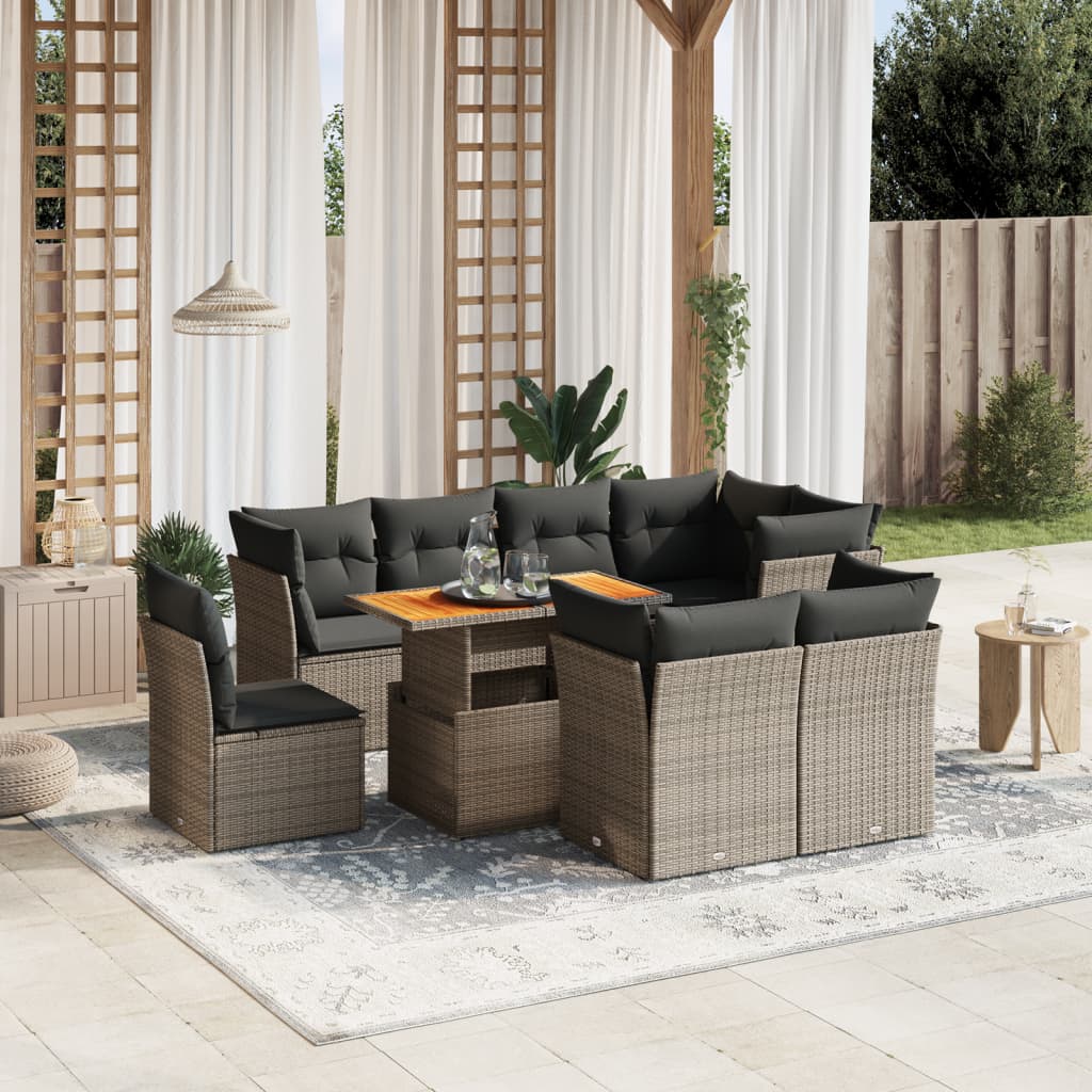 vidaXL 9-delige Loungeset met kussens poly rattan zwart