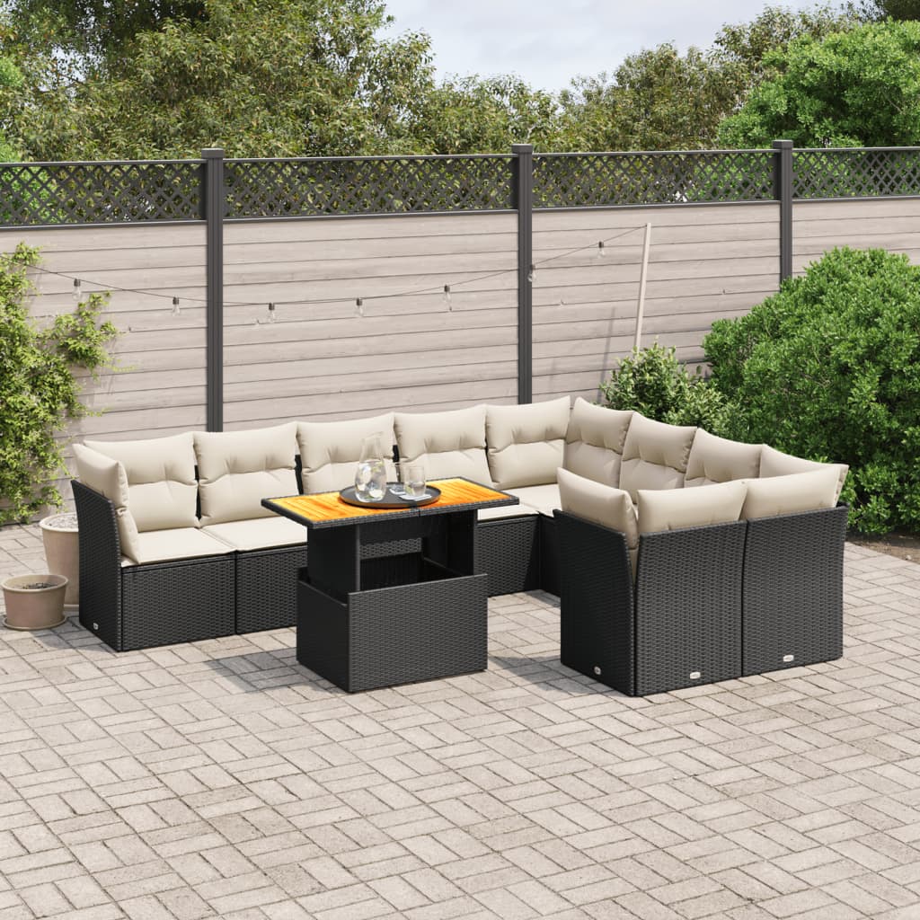 vidaXL 10-Piece Lounge Set with Cushions Poly Rattan Black