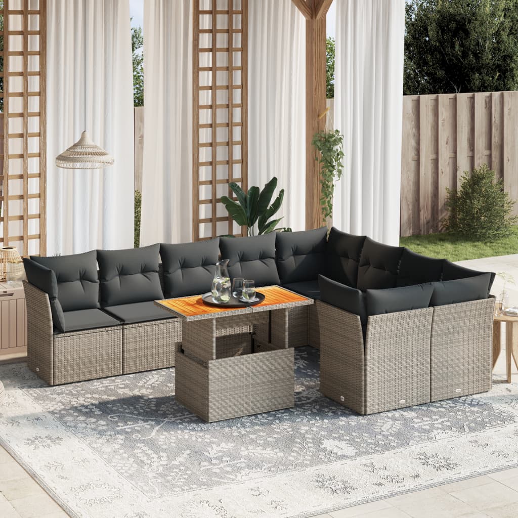 vidaXL 10-Piece Lounge Set with Cushions Poly Rattan Black