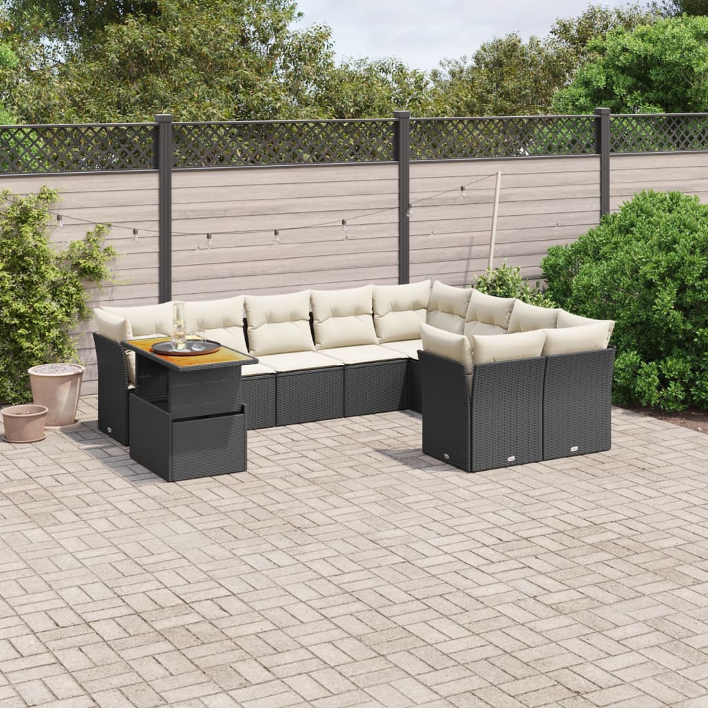 vidaXL 10-Piece Lounge Set with Cushions Poly Rattan Black