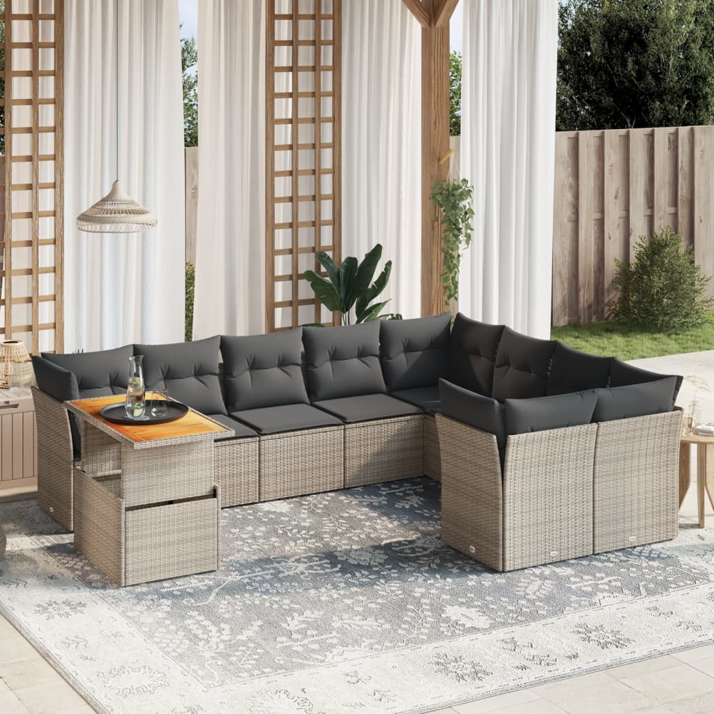 vidaXL 10-Piece Lounge Set with Cushions Poly Rattan Black