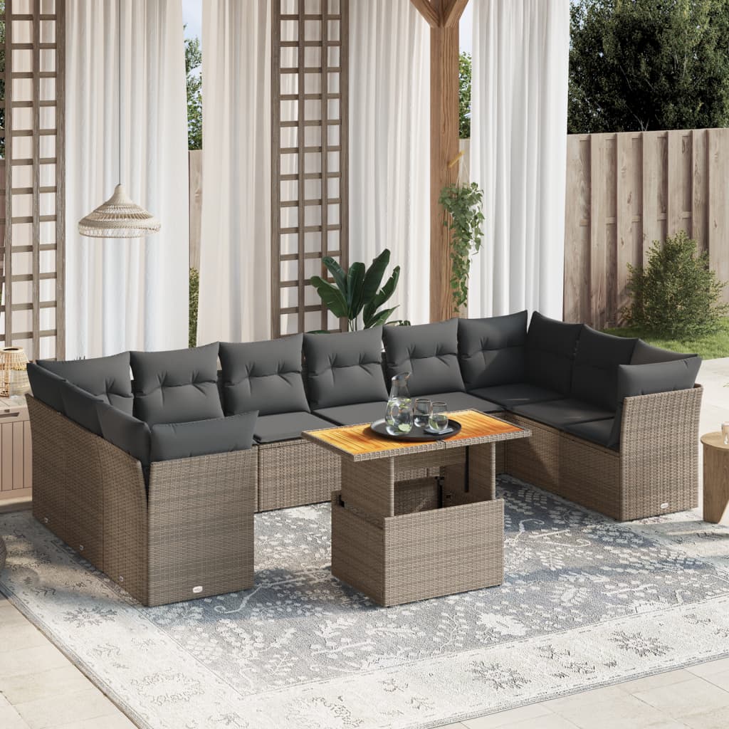 vidaXL 11-delige Loungeset met kussens poly rattan zwart