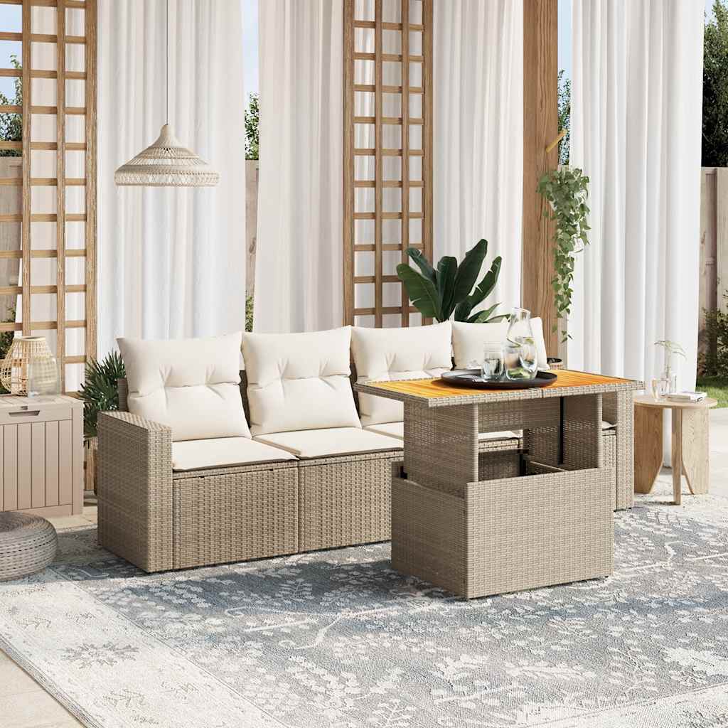 vidaXL 5-delige Loungeset met kussens poly rattan zwart