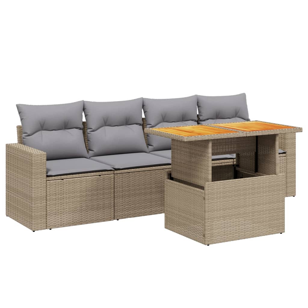 vidaXL 5-delige Loungeset met kussens poly rattan zwart