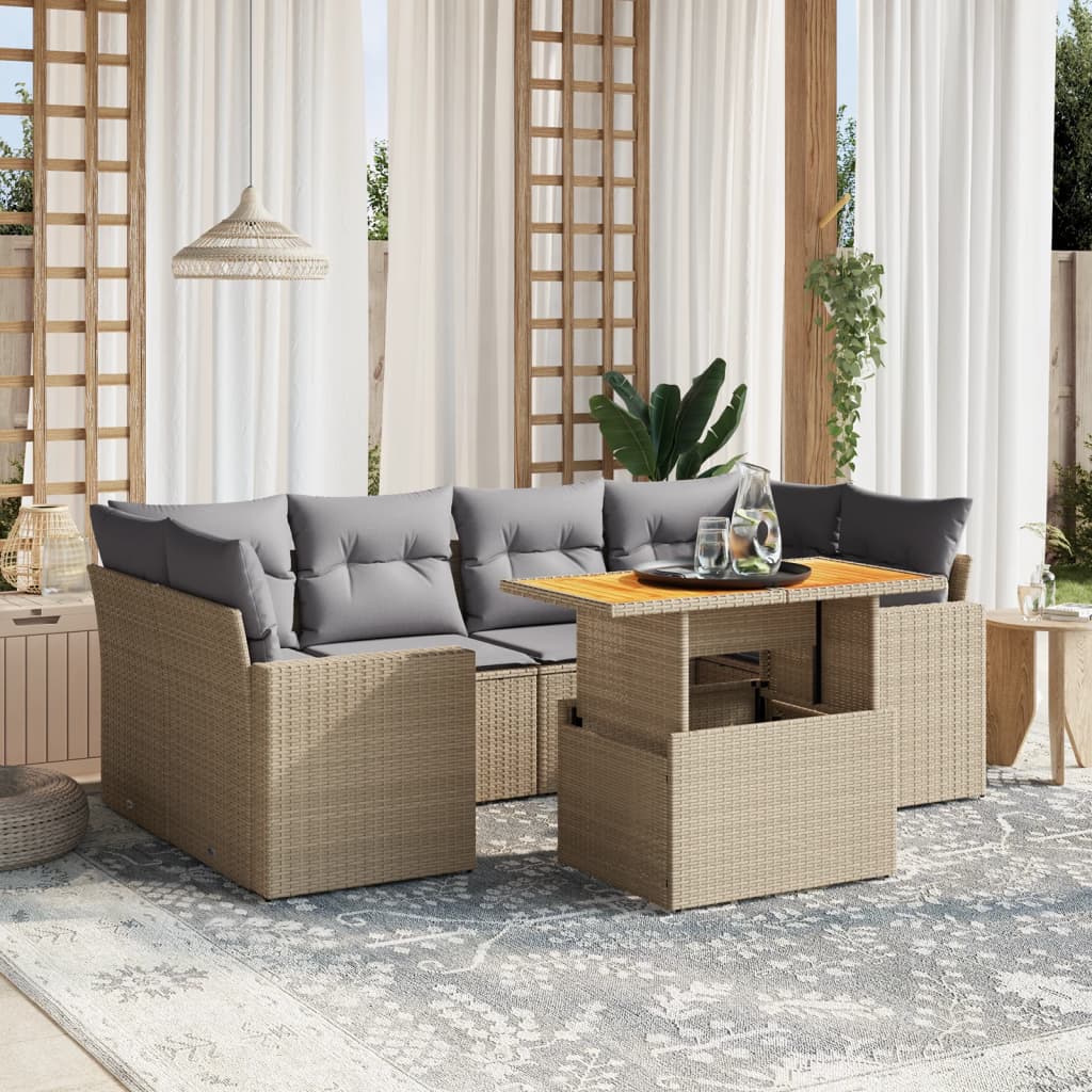 vidaXL 7-Piece Lounge Set with Cushions Poly Rattan Black