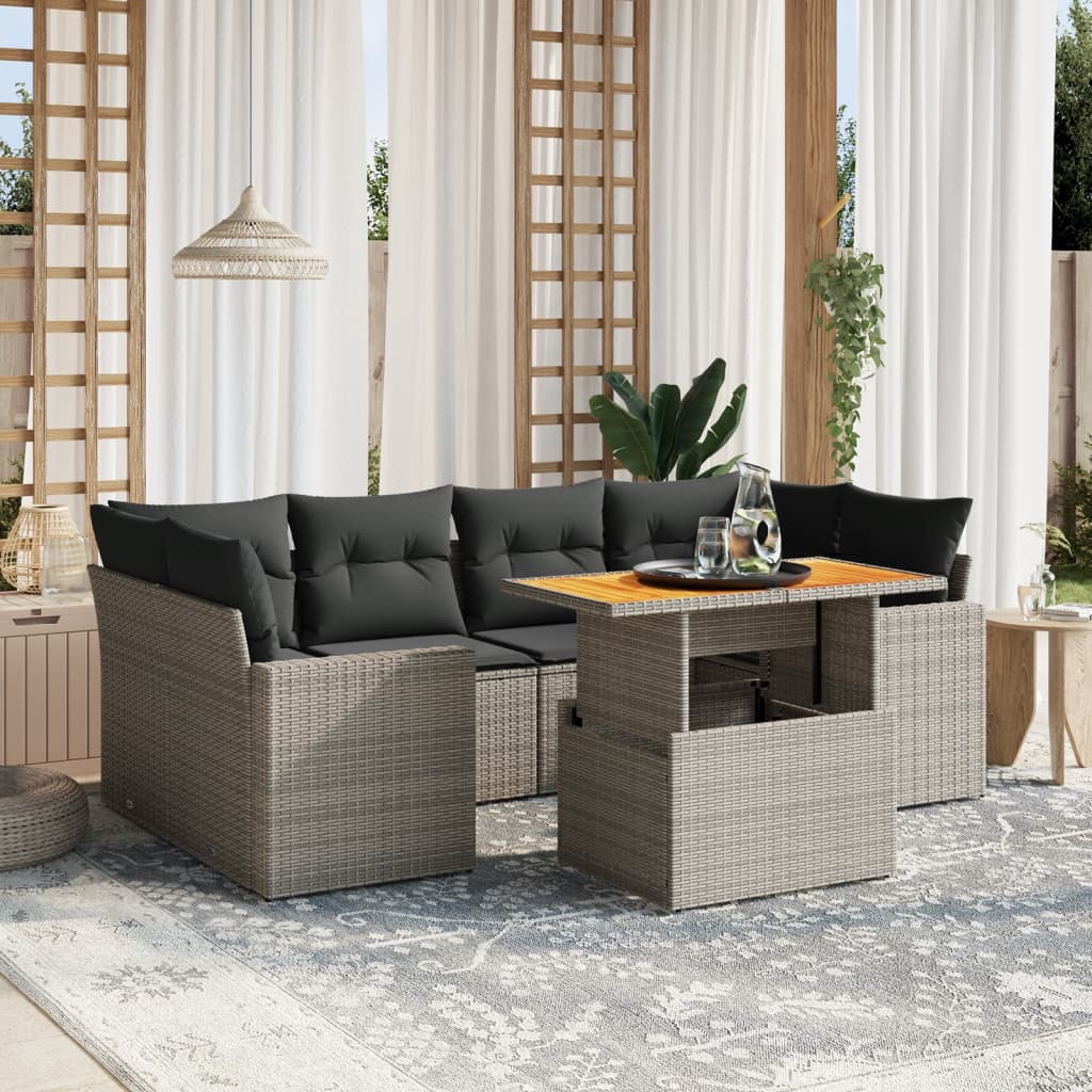 vidaXL 7-Piece Lounge Set with Cushions Poly Rattan Black