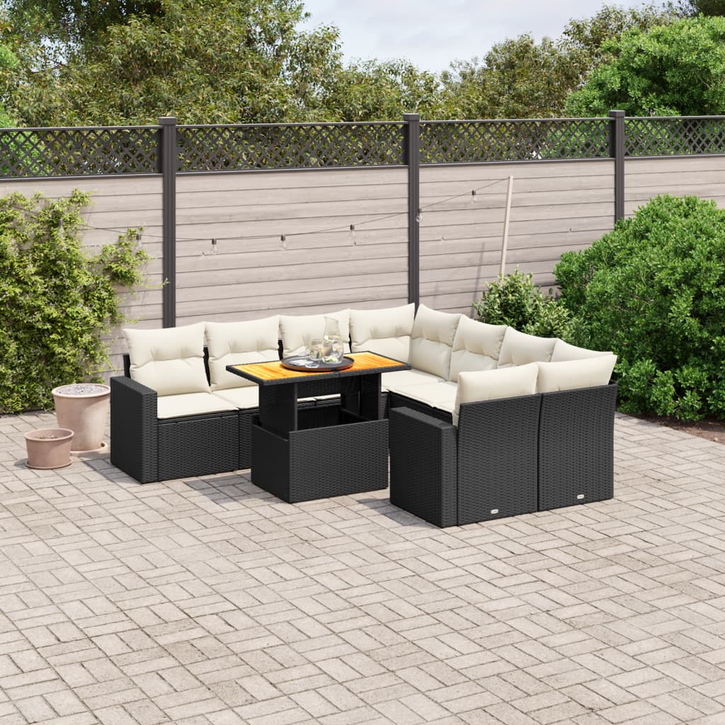 vidaXL 9-delige Loungeset met kussens poly rattan zwart