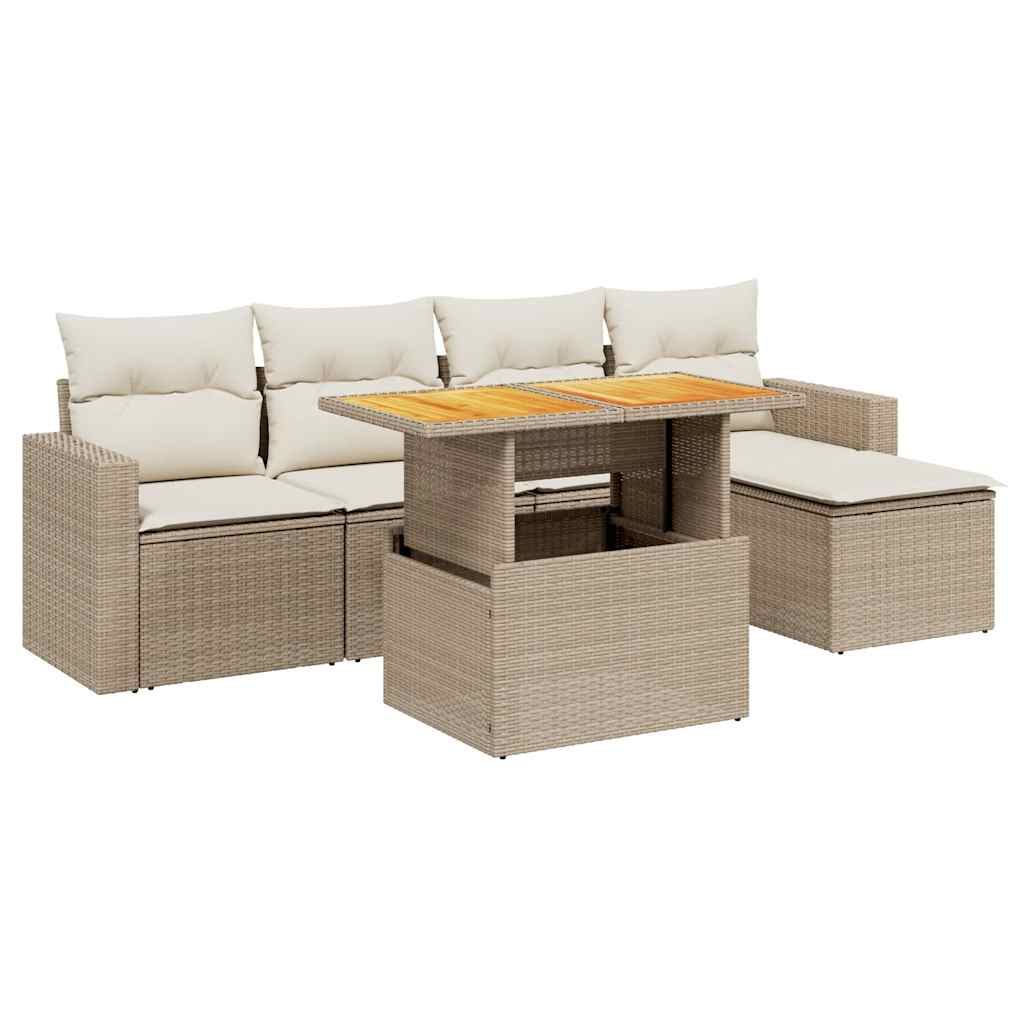 vidaXL 6-delige Loungeset met kussens poly rattan zwart