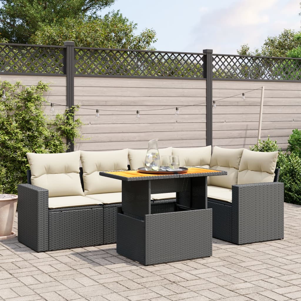 vidaXL 6-Piece Lounge Set with Cushions Poly Rattan Black
