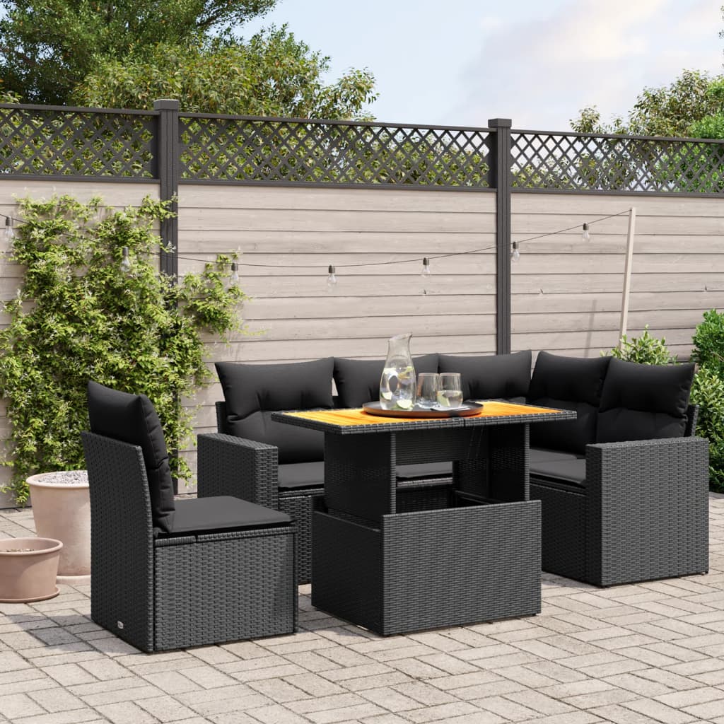 vidaXL 6-Piece Lounge Set with Cushions Poly Rattan Black