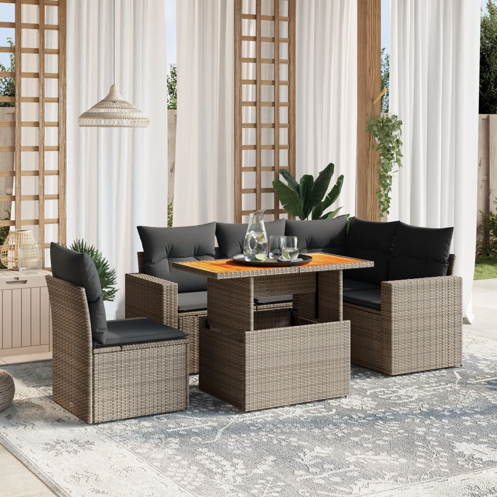 vidaXL 6-Piece Lounge Set with Cushions Poly Rattan Black
