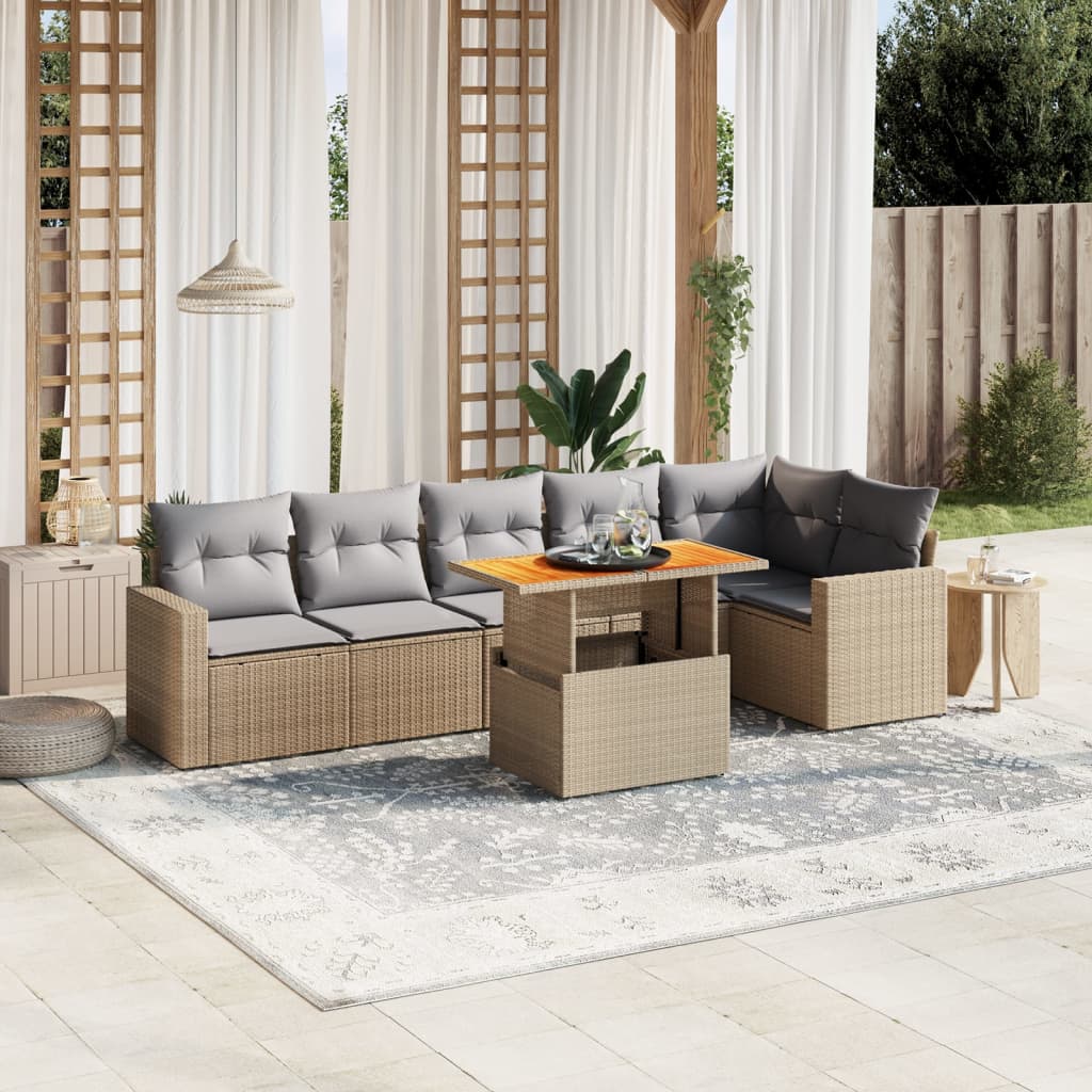 vidaXL 7-delige Loungeset met kussens poly rattan zwart