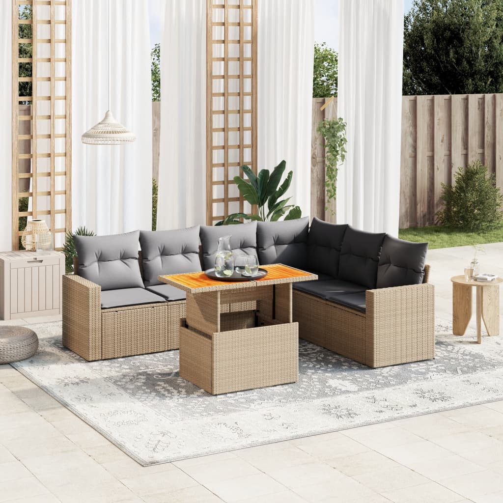 vidaXL 7-delige Loungeset met kussens poly rattan zwart