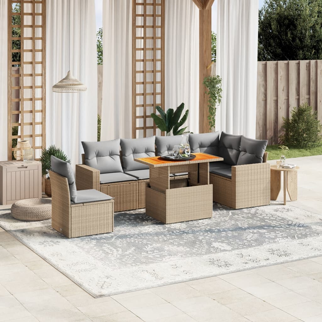 vidaXL 7-delige Loungeset met kussens poly rattan zwart