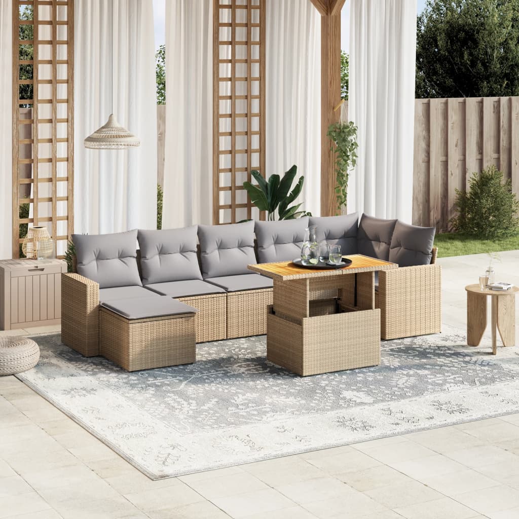 vidaXL 8-delige Loungeset met kussens poly rattan zwart