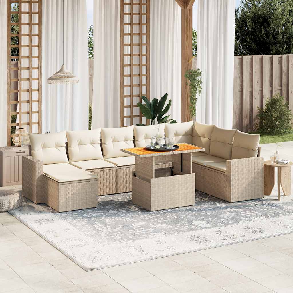 vidaXL 9-delige Loungeset met kussens poly rattan zwart